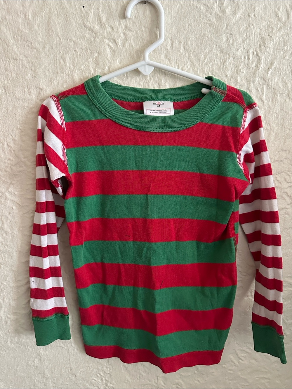 Hanna Andersson Kids Red Green Striped Long Sleeve Pajama Top FLAWS 4